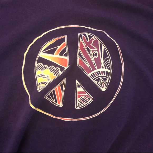 ROOTS Vintage 90s Top, Long Sleeved, Purple w/ Peace Sign, Women’s Size L - Picture 5 of 7